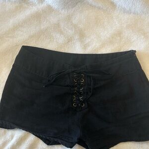 black suede lace up mini shorts!